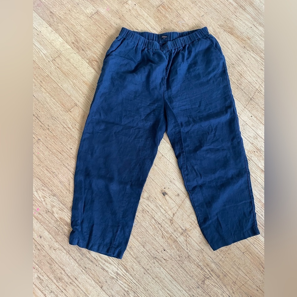 Quince Navy Blue Relaxed Linen Blend Pants